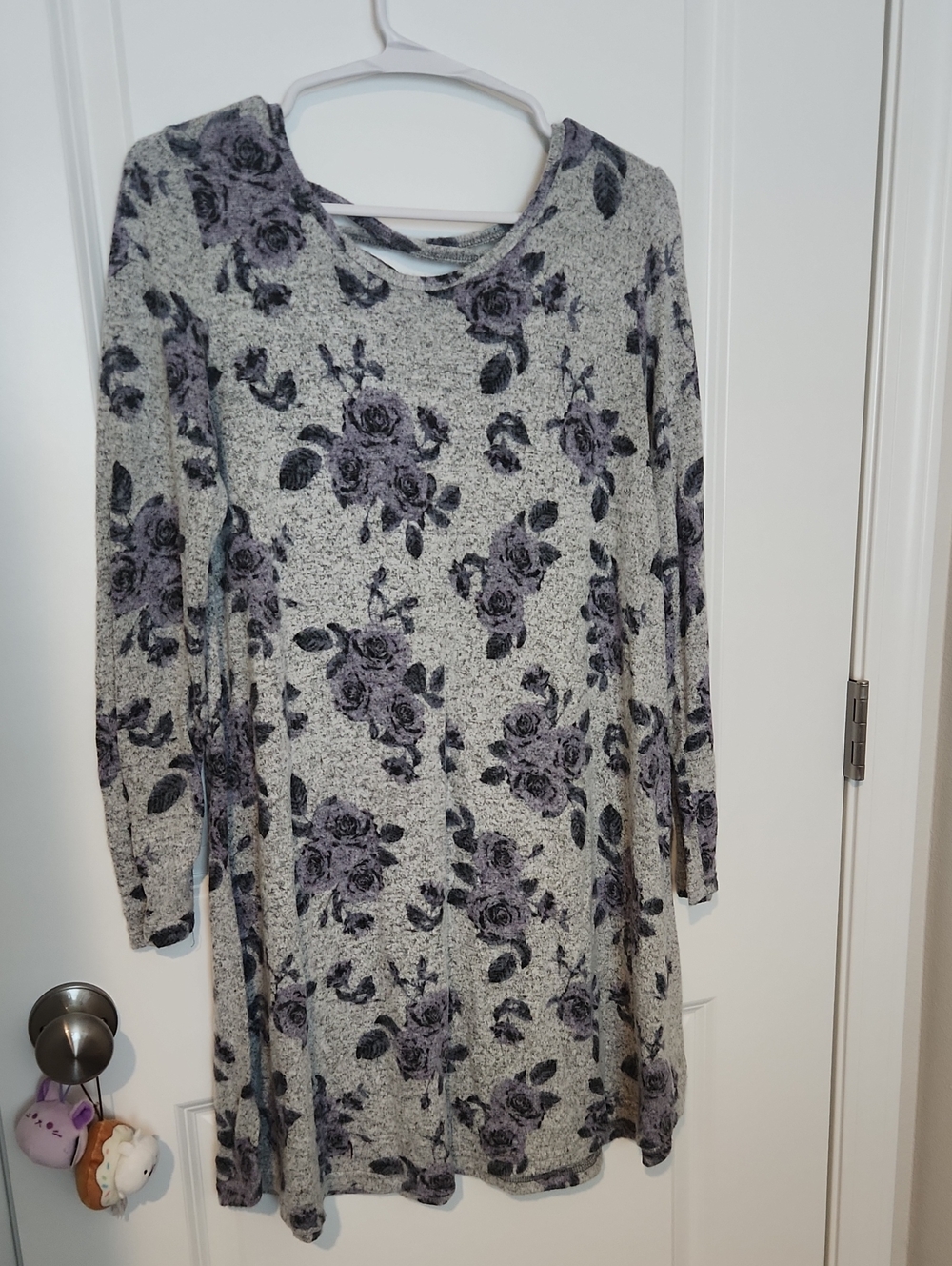 Alya Long Sleeve Floral Swing Dress in Gray and Purple